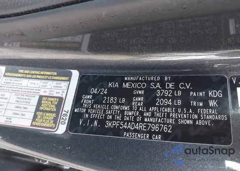 2024 Kia Forte Gt-Line from USA, damaged, VIN 3KPF54AD4RE796762